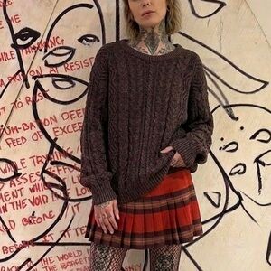 Vintage 90s Principles Fisherman Chunky Knit Two Tone Cable Knit Cardigan